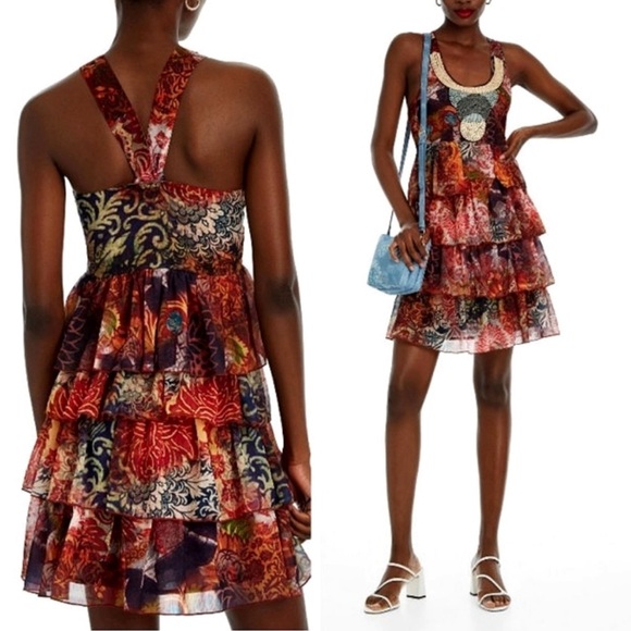 Desigual by Christian Lacroix Tiered Ruffle Halter Babydoll Dress - Picture 4 of 16